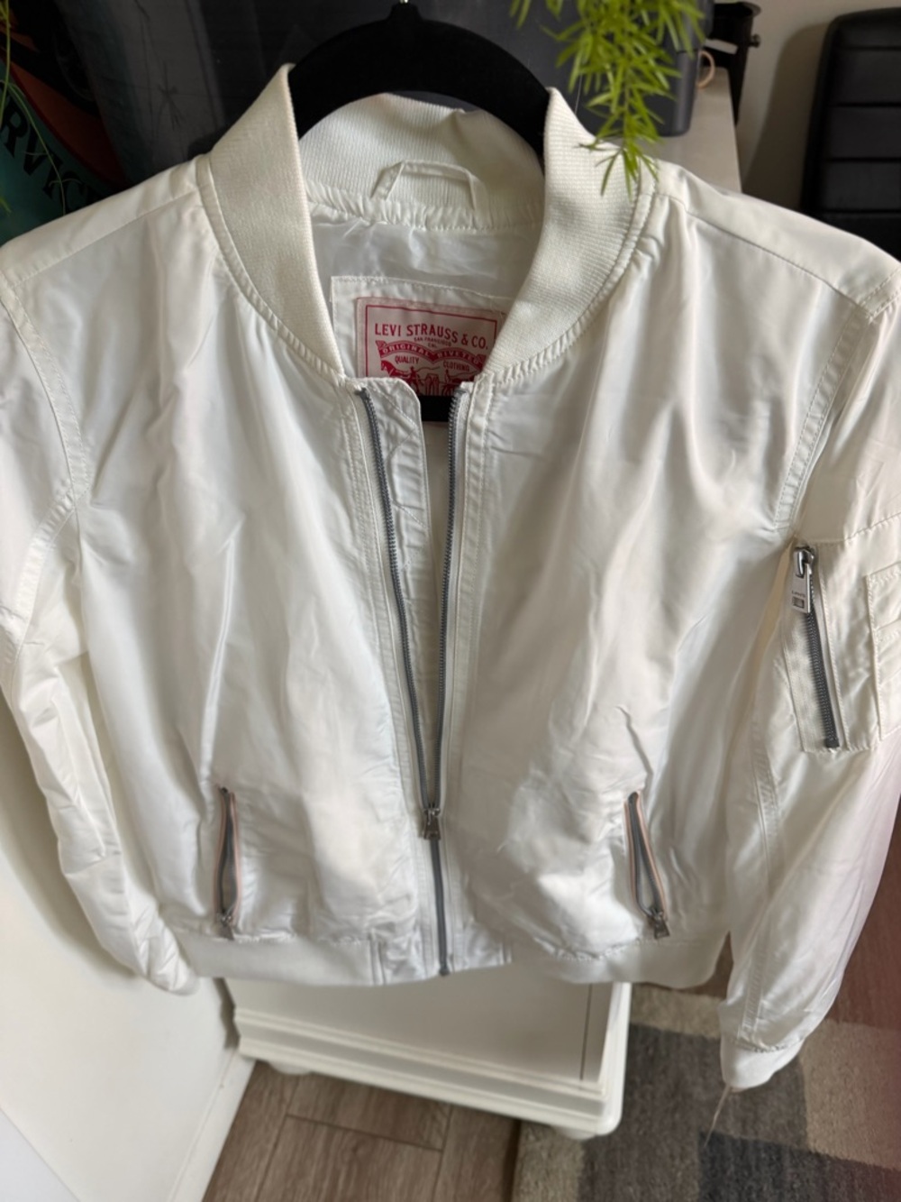 Levi's White Satin-Finish Bomber Jacket